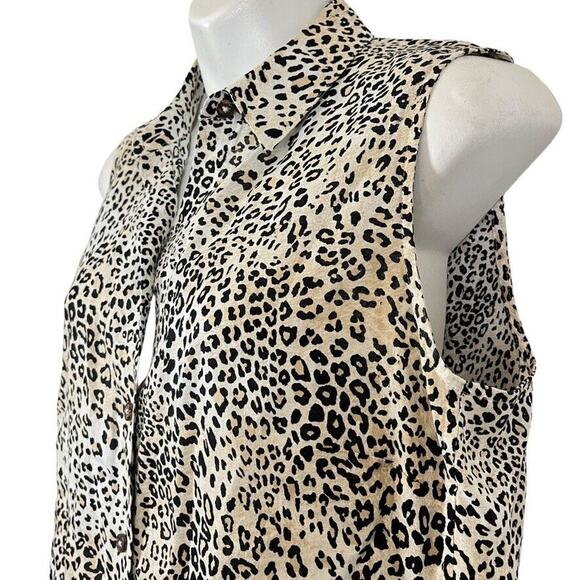 Chicos No Iron Womens Leopard Button Up Sleeveless Top 100% Linen Top 0 4 6 S - Picture 8 of 16